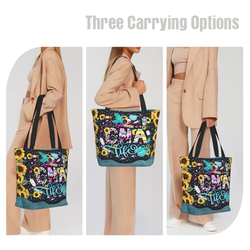 Tote Bag For Women, Tote Bag With Zipper Large Shoulder Bag For Women Travel, Work, Office, College, Nursing - color: Cna Life