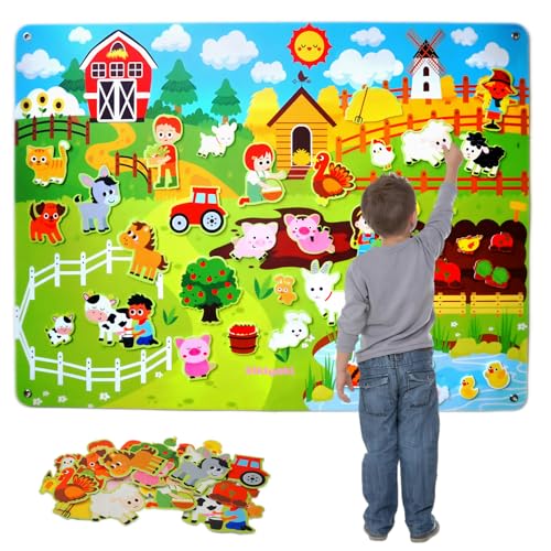 Felt Board for Toddlers 3-5, Farm Animals Story Set, Montessori Busy Board