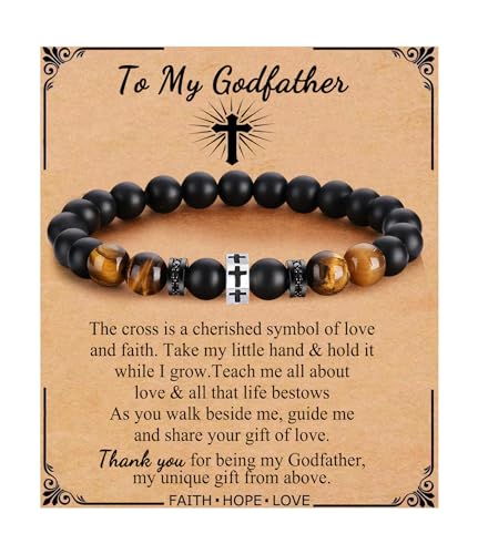 QWNHONEY Cross Bracelet for Men Son Brother Boyfriend Father Dad Husband Father's Day Birthday Christian Religious Faith Graduation Anniversary Christmas Jewelry Gift for Man - style: Godfather