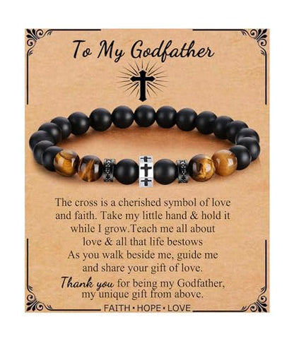 QWNHONEY Cross Bracelet for Men Son Brother Boyfriend Father Dad Husband Father's Day Birthday Christian Religious Faith Graduation Anniversary Christmas Jewelry Gift for Man - style: Godfather