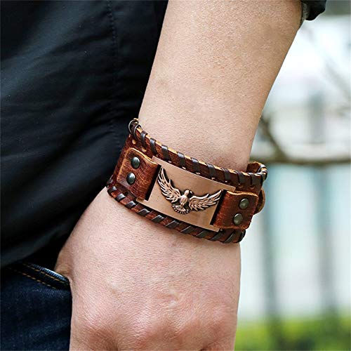 GelConnie Viking Bracelet Punk Leather Cuff Bracelet Gothic Leather Wristband Bracelet with Nordic Amulet Scandinavian Talisman Celtic Pagan Jewelry - color: Brown Eagle