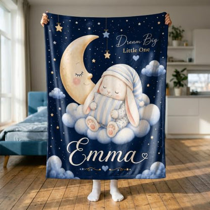 Personalized Baby Blanket With Name, Custom Baby Blankets Gift for Boy Girl - color: Night Navy, size: Bunny