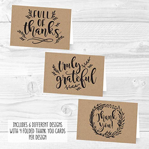 24 Bulk Thank You Cards with Envelopes Blank Cute Thank You Notes - color: Kraft Black 24 pcs