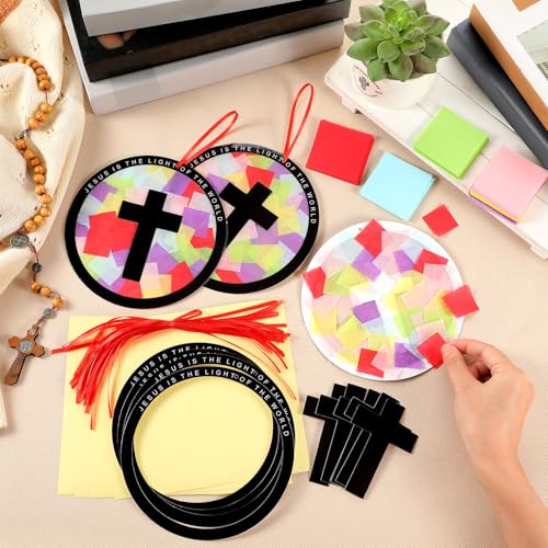 Motipuns 32 Sets Cross Suncatchers Kit, Christian Sunday School Crafts - style: Cross