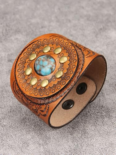 GelConnie Punk Leather Cuff Bracelet Adjustable Straps Wrap Bracelets Arm Armor Cuff Gothic Leather Wristbands for Men, Women - color: MLPB106-Brown