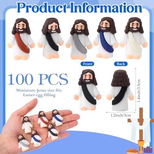 Bememo 100 Pcs Jesus Toys Original Design Mini Rubber Little Jesus Figurine to Hide and Seek Religious Party Favors Sunday School Craft Baptism Gifts for Easter Egg Stuffers (Dark Color) - color: Dark Color