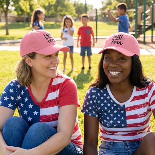 Faith Over Fear Christian Hats, Embroidered Baseball Caps for Adults - color: Pink Black