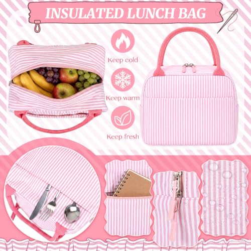 Shyyween 3 Pcs Backpack, Lunch Bag, Pencil Case Set Stripe Pink - color: Pink, style: Stripe