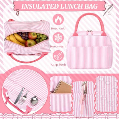 Shyyween 3 Pcs Backpack, Lunch Bag, Pencil Case Set Stripe Pink - color: Pink, style: Stripe