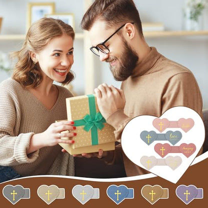 Resurhang 10 Pcs Magnetic Bible Bookmarks Heart Leather Cross Pen Clip