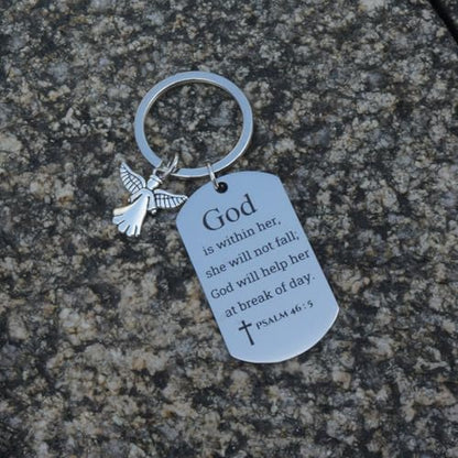 Inspirational Scripture Keychain with Angel Pendant - Bible Verse Key Chain Religious Gift for Christian - style: Psalm 46:5