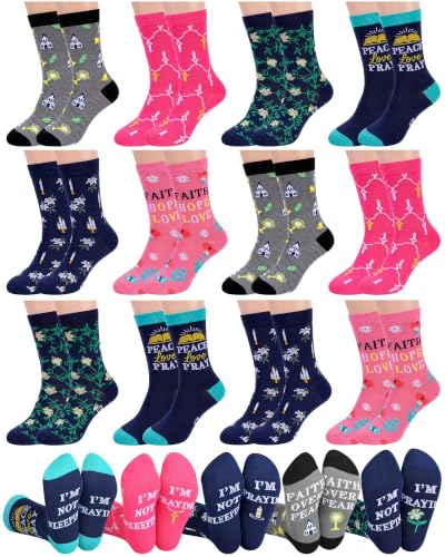 Toulite 12 Pairs Christian Socks for Women Mom Pastor Wife Gift