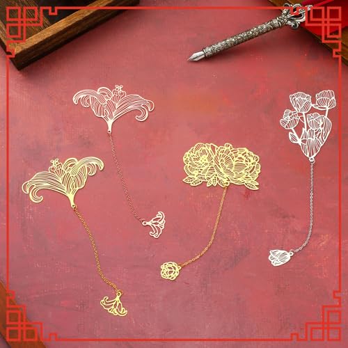 Geiserailie 12 Pcs Metal Bookmarks for Women with Chain