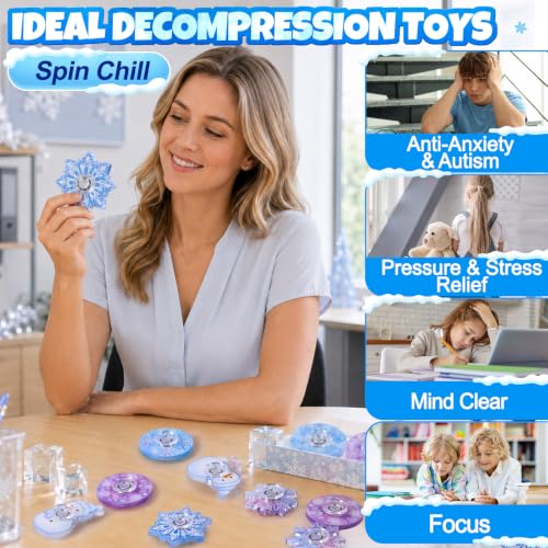 24 Pcs Snow Fidget Spinners Bulk, Mini Fidgets Classroom Prizes Rewards Fidget Toys for Kids, Ice Birthday Decorations Party Favors, Goodie Bags Stuffers, Treasure Prizes Box Toys