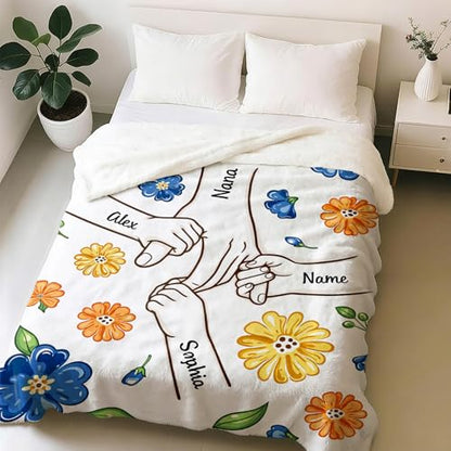 Personalized Grandma Blanket, Holding Hands Blanket with Kids Names - color: Design26