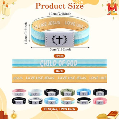 12PCS Bible Verse Bracelets Jesus Christian Bracelet with NFC Elastic Wearable Scripture Bracelets Bulk Inspirational Bibles Religious Jewelry Easter Gifts for Teens Women Men Tap to Pray Bracelet