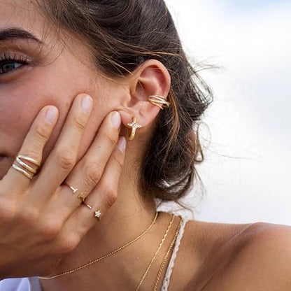 Huggie Hoop Earrings for Women Gold CZ Stud Earrings 14K Gold Filled Small Boho Huggie Earrings Hypoallergenic Piercing Hoops Jewelry - style: Cross