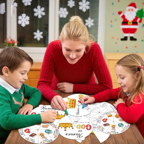 COcnny Religious Christian Craft for Kids - 24 Sets Color Your Own God’s Name Art Craft Cards, DIY Coloring God Wheel Paper Kit for Church Sunday School Home Class Bible VBS Activities - style: Names of God