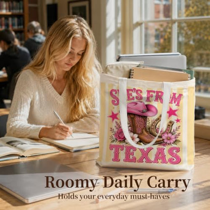 Western Cowgirl Canvas Tote Bag Cowgirl Gifts - color: Western Cowboy Theme 6