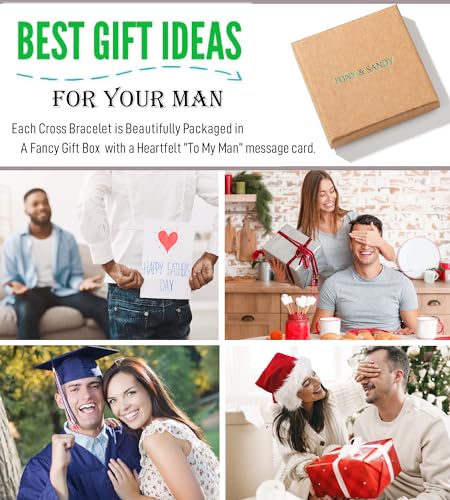 TONY & SANDY Christian Gift for Him Kids Teen Boys Adults Men Cross Bracelet Son Grandson Birthday Graduation Easter Religious Gifts for Men Christmas - style: To My Man （8 Inches )