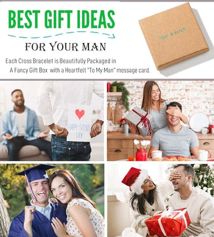 TONY & SANDY Christian Gift for Him Christmas Kids Teen Boys Adults Men Cross Bracelet Son Grandson Birthday Graduation Easter Religious Gifts for Men - style: To My Man （8 Inches )