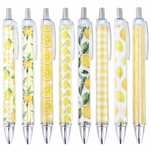 8PC Lemon Pens Kawaii Writing Gel Pen Summer Tropical Fruit Stationery Set Party Favors Decorations Office School Classroom Supplies Yellow Stuff Lemonade Themed Decor Bulk Gifts For Friends Coworkers - style: Lemon
