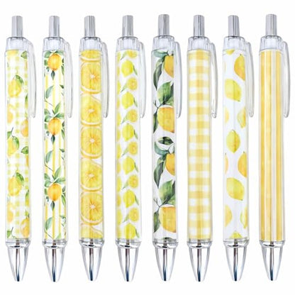 8PC Lemon Pens Kawaii Writing Gel Pen Summer Tropical Fruit Stationery Set Party Favors Decorations Office School Classroom Supplies Yellow Stuff Lemonade Themed Decor Bulk Gifts For Friends Coworkers - style: Lemon