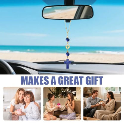 2 Pcs Car Mirror Hanging Accessories,Cross Crystal Style Beaded Pendant