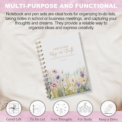 WFSM Bible Floral Notebook - Prayer Journal, Christian Gifts Journal, Bible Verse Notebook, Daily Prayer Journal, Bible Notebooks for Note Taking, Christian Gifts, 5.5x8.3 Inches - color: Refuge Strength