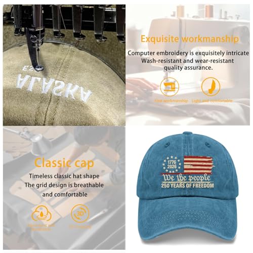 U.S. 250th Anniversary 250 Years Freedoms 1776-2026 Baseball Hats Funny - color: Cyan