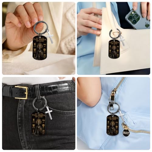 Keychain for Men Boys, Dog Tag Style Key Chain, Black Key Rings Birthday Christmas Veteran Day Gifts - style: Armor of God B