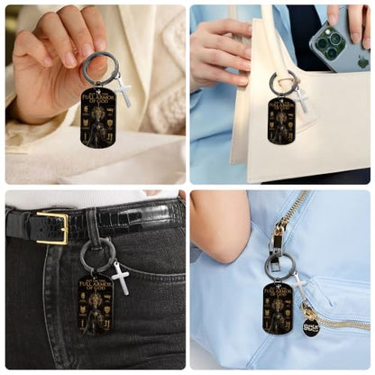 Keychain for Men Boys, Dog Tag Style Key Chain, Black Key Rings Birthday Christmas Veteran Day Gifts - style: Armor of God B