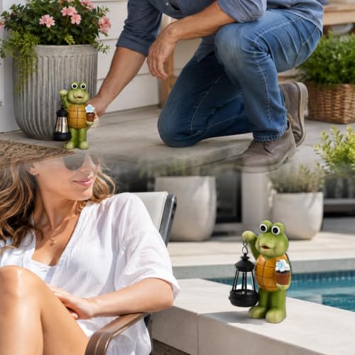 Goodeco Turtle with Solar Lantern - Outdoor Garden Gifts for Women - color: Brown