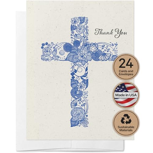 Twigs Paper Christian Cross Thank You Cards, 24 Blank Note Cards - color: Christian Cross Thank You, size: 24-Count