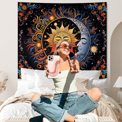Apdidl Sun and Moon Boho Tapestry, Hippie Mandala Tapestries Wall Hanging - color: D-Boho Sun Tapestry, size: 79"L x 60"W