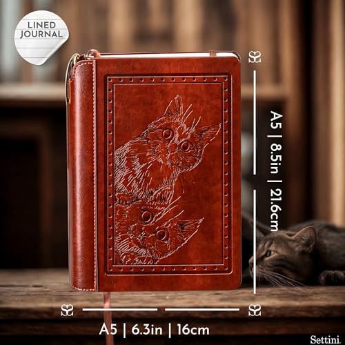 SETTINI® Vegan Leather Journal Gift Set with Pen 192 Pages, Cat - color: Cats