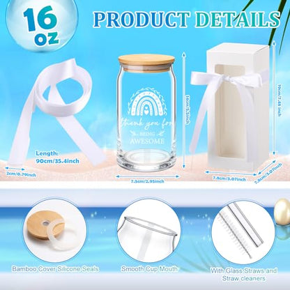 Ziliny 24 Set Thank You Glass Cups 16 oz with Lids Straws Thank You - style: Thank You