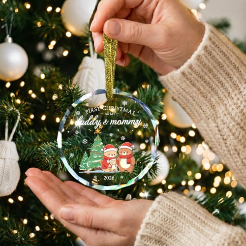First Christmas as Daddy & Mommy 2026 Glass Ornament - style: Bear Parents