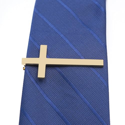 Novelty Silver Gold Black Tie Clip for Men Unique Owl Fish Shark Guitar Cross Tie Bar Neckties for Regular Wedding Business Tie Pin Clips Jewelry - style: Gold Cross