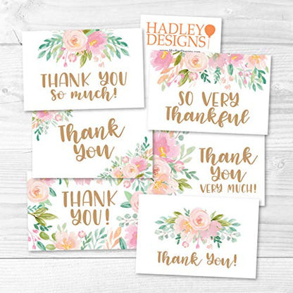 24 Bulk Thank You Cards with Envelopes Blank Cute Thank You Notes - color: Floral Pink Blush 24 pcs