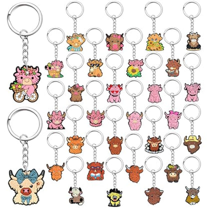 Cute Keychain Bulk,Cute Key Chain for Car Keys Purse Bag Rewards - color: Highland Cow-30