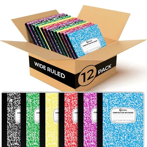 Rosmonde 12 Pack Bulk Composition Notebook Wide Ruled, Assorted Colors - size: 12 Pack