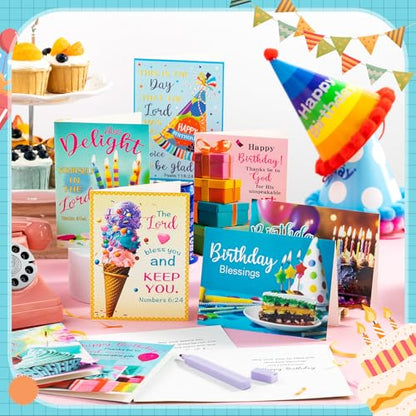 Motiskyy 120 Pack Religious Christian Birthday Cards Bulk with Scripture Bible Verse 4.5 x 6.2 Inch Assorted Christian Blessings Greeting Cards for Birthday with Envelopes and Stickers (Bright Style) - style: Bright Style
