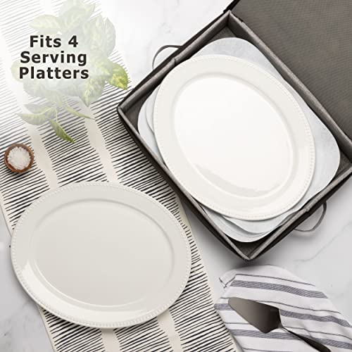 Platter Storage Case - Hard Shell and Stackable with Padded Interior - Fits 4 Serving Platters - 3 Large Felt Dividers Included - 17"W x 13"D x 4"H - China Storage Containers for Plates - style: Platter Storage