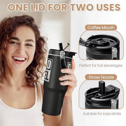 Dad Fuel Stainless Steel Insulated 30oz Tumbler with Carry Handle & Flip Straw Lid for Dad on Fathers Day, Birthday or Christmas - color: Dad 3