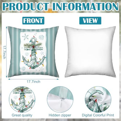 FuWeave 6 Set Christmas Pillow Cover 18 x 18 Inch Coastal Beach Nautical - style: Coastal Christmas