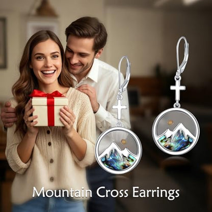AOBOCO Mustard Seed Earrings for Women Sterling Silver Mountain Cross Earrings Dangle Christian Religion Jewelry Mothers Day Birthday for Mom Wife Friends - style: Round Cross Earrings