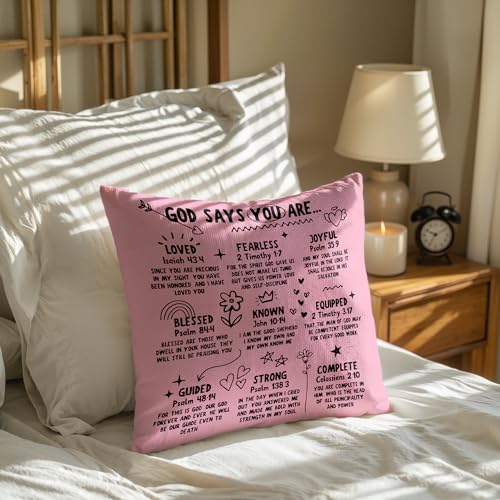 Christian Throw Pillow Covers 18X18,God says You are Loved,Fearless，Joyful，Blessed，Strong Jesus Doodle Throw Pillow Covers,Christian Housewarming Gifts,Inspirational Gifts for Women（Pink） - color: 01 Christian Pink