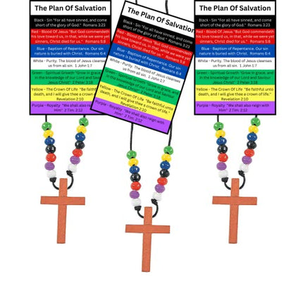 12 Sets Of Wooden Colors of Faith Plan of Salvation Beaded Cross Necklaces With Plan Of Salvation Pocket Cards Gospel Tracts Using 7 Colors Of Salvation Ministering Tool Inspirational Bible Verses