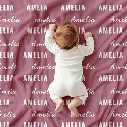 Ships Next Day, Personalized Baby Blanket with Name - Custom Newborn Hospital Swaddle Blanket, Super Soft Plush Flannel Baby Gift for Birth Announcement Shower Easter Gifts for Toddler Kids - color: Raspberry